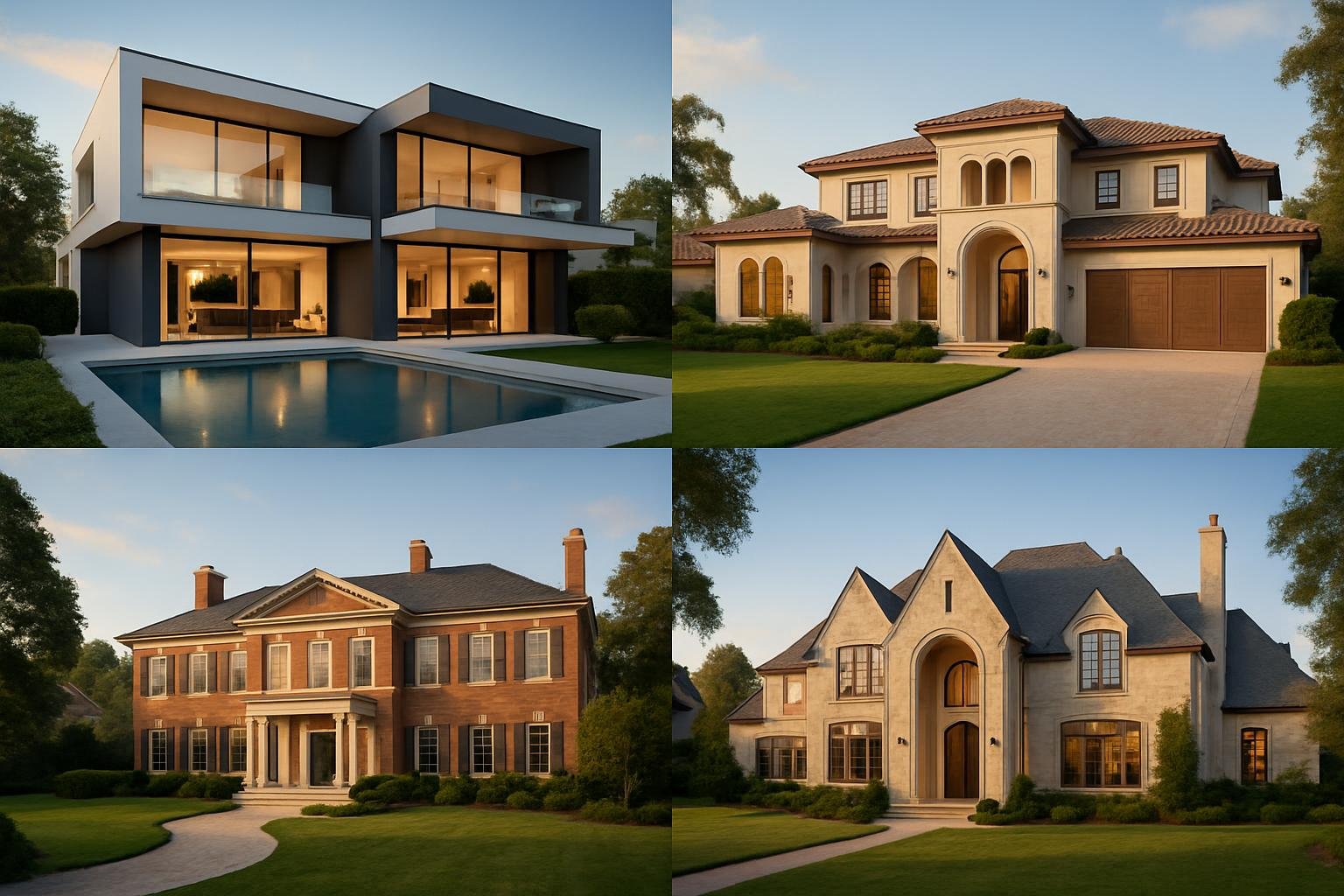 A visual representation of various architectural styles found in luxury homes