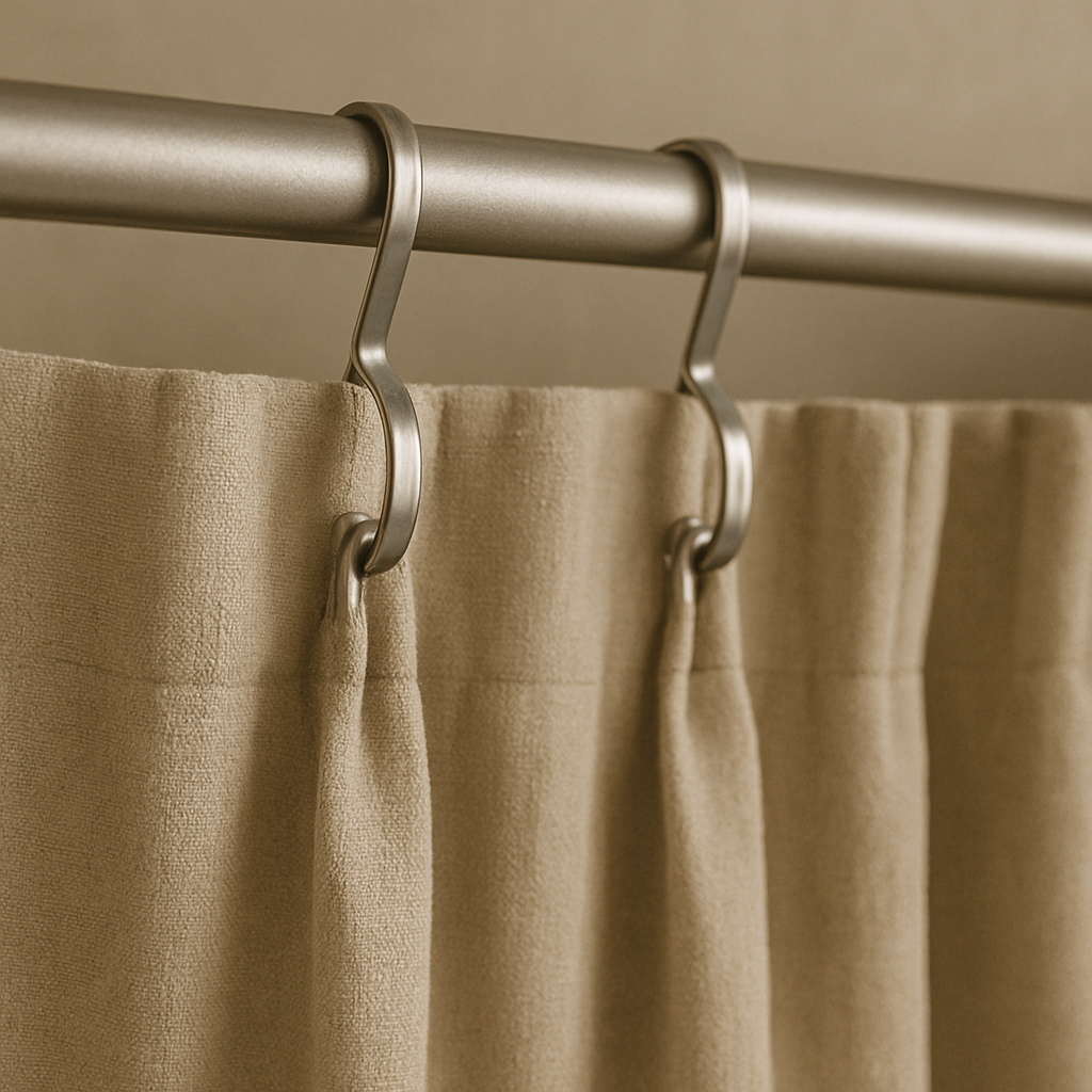 slide-on metal hooks on a heavy drape showing secure attachment